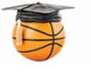 Basketball in a graduation cap